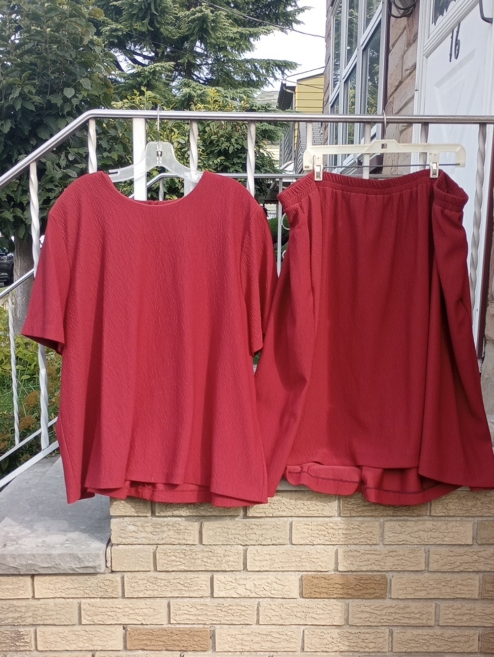 Toteables by Susan G. Maroon Textured Polyester Midi Skirt & Top Set, Size 3X